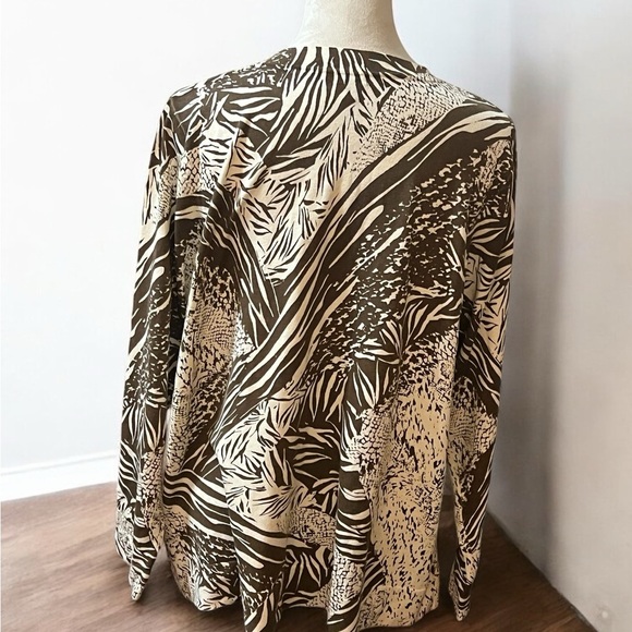 Madison Asymmetrical Brown and Beige Long Sleeve Blouse Made of a Silk Blend - Picture 4 of 6